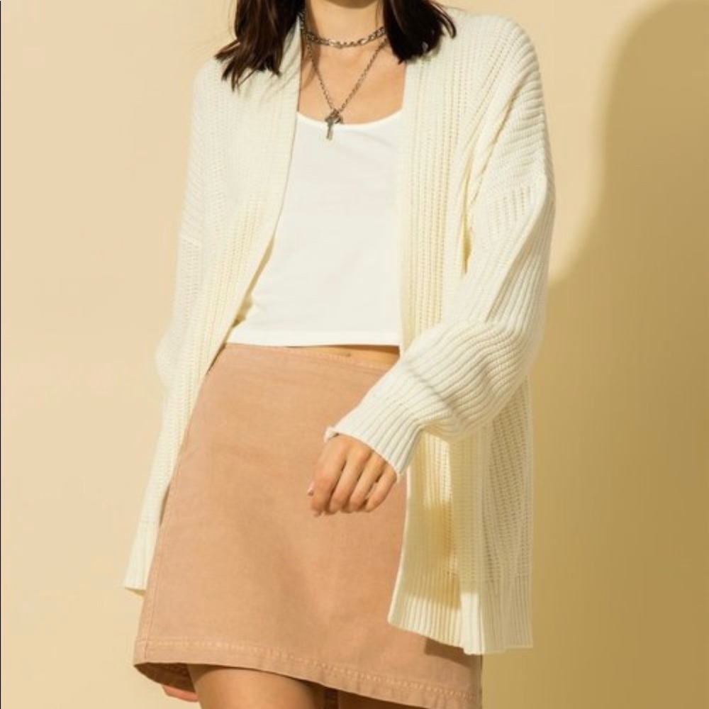 NEW TRENDY WHIP CREAM OPEN FRONT CARDIGAN KNIT SWEATER